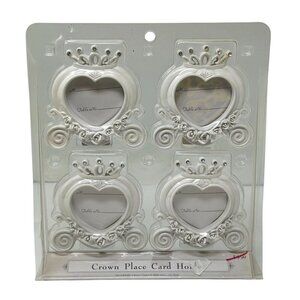 Crown Place Card Holders Heart Design Set Of 4 White Wedding Elegant Tea Party